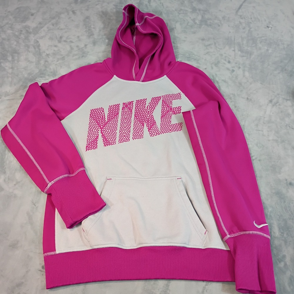 Nike Therma-FIT Womens Pink Grey Colorblock Pullover Hoodie Size M